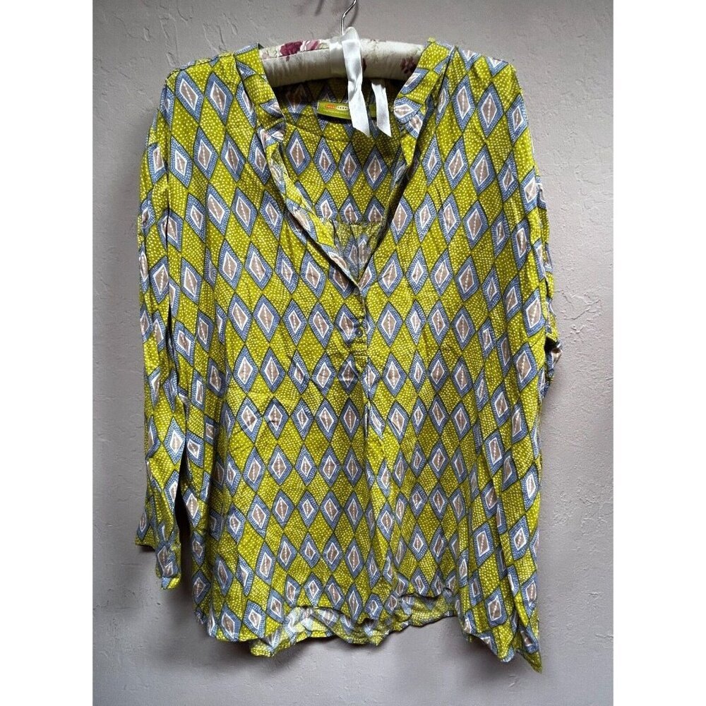 Rock Flower Paper Women Large Green Printed Long Sleeve Popover Shirt Top Casual